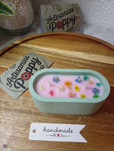 Vela de soja en bañera artesanal verde